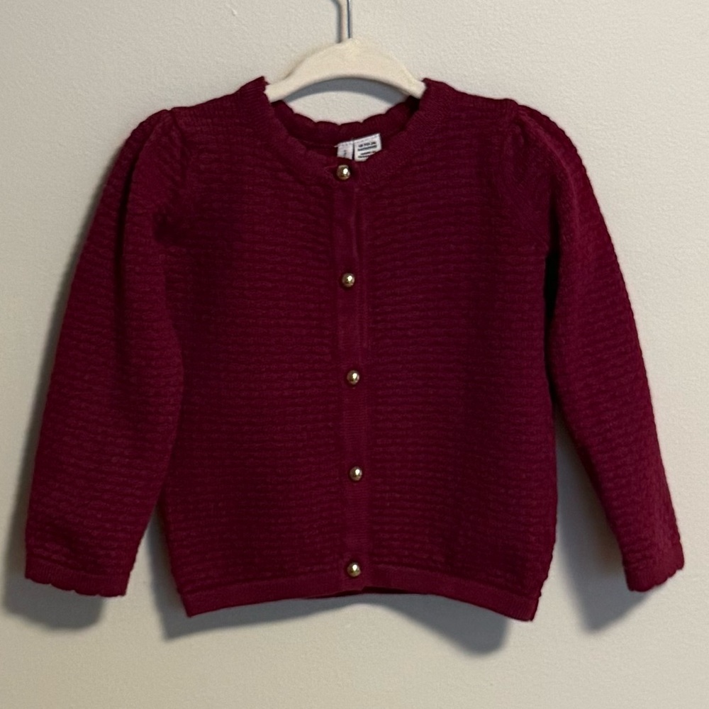 Janie and Jack Burgundy Knit Cardigan with Gold Buttons